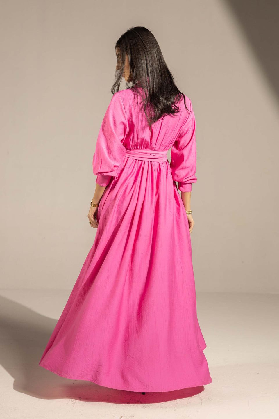 Pink Wrap Waist Maxi Dress