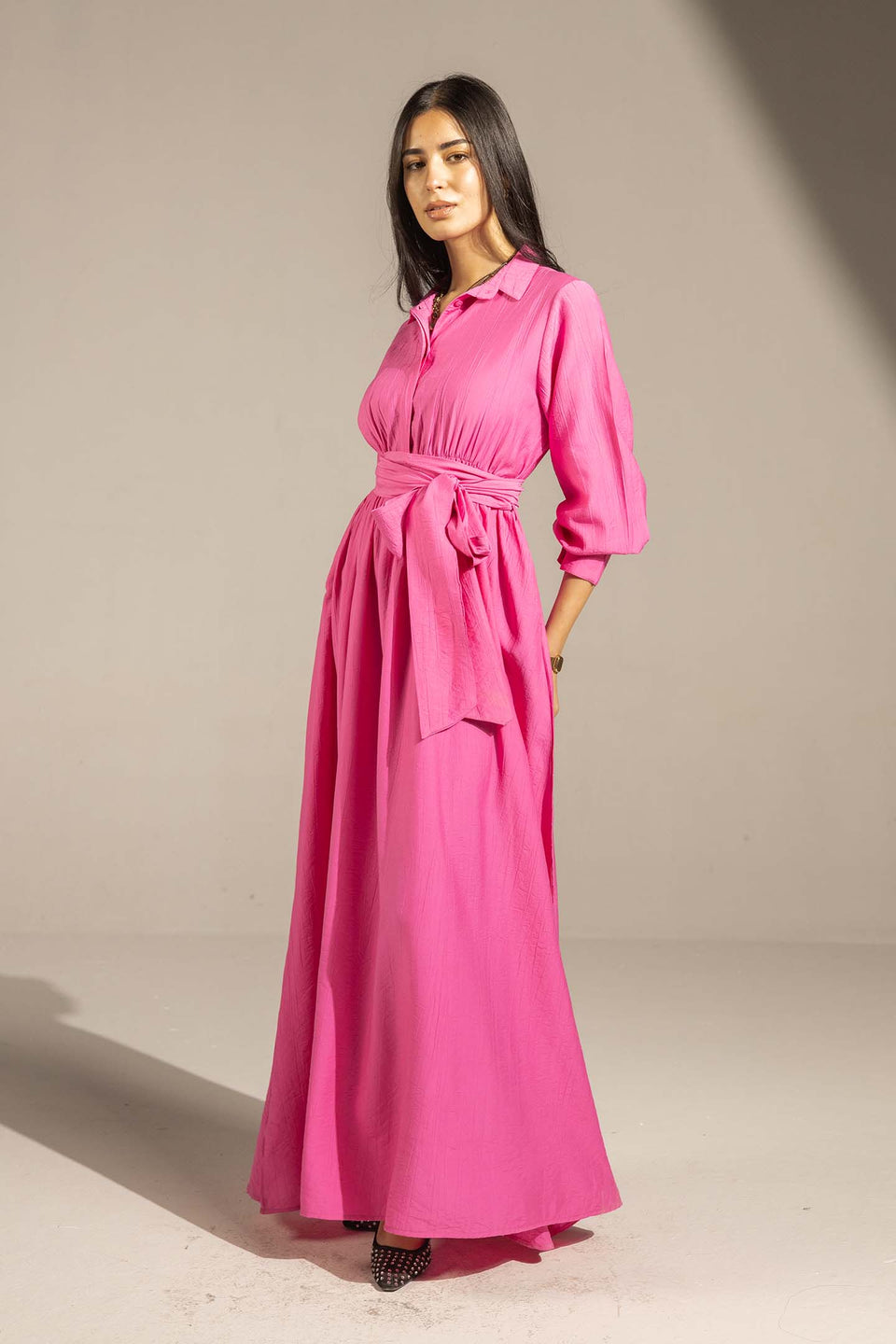 Pink Wrap Waist Maxi Dress