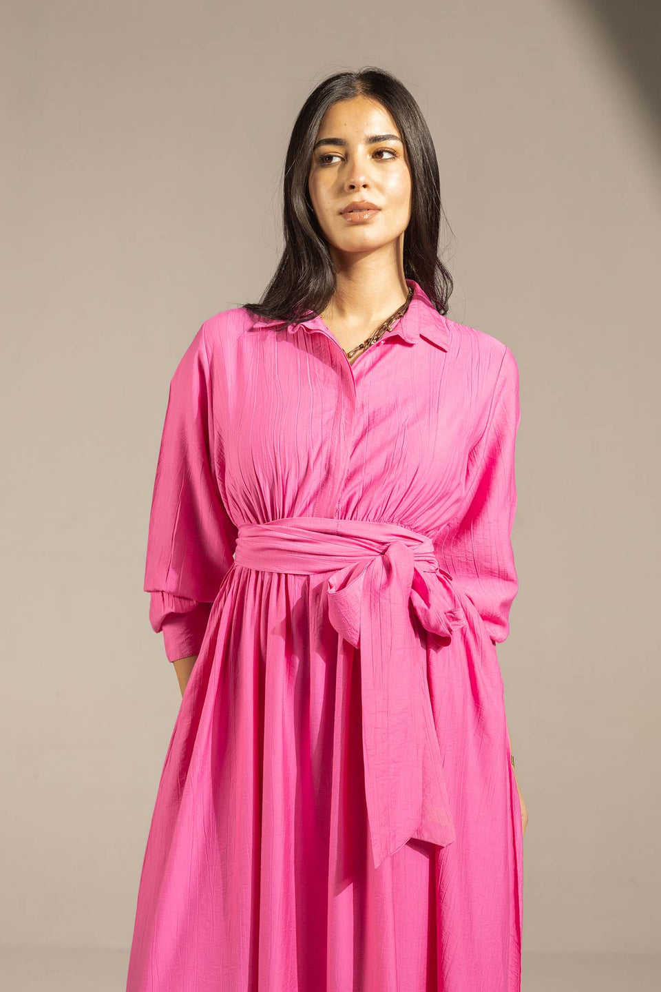 Pink Wrap Waist Maxi Dress