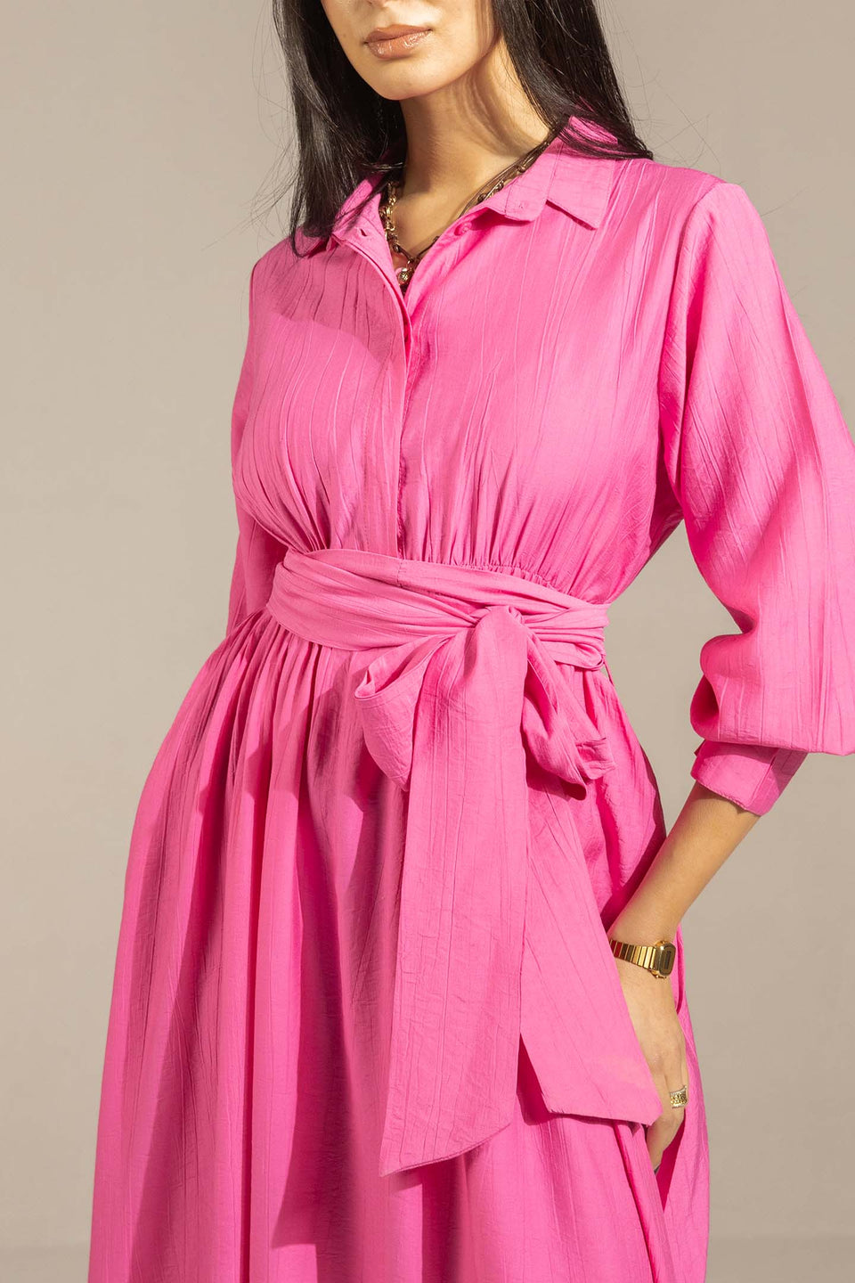 Pink Wrap Waist Maxi Dress