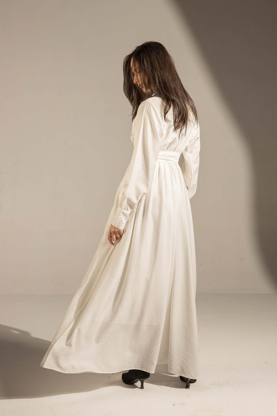 White Wrap Waist Maxi Dress