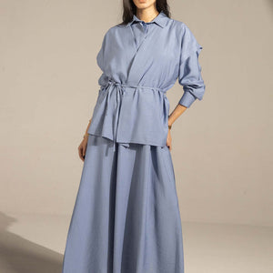 Blue Layered Dress with Wrap Cardigan