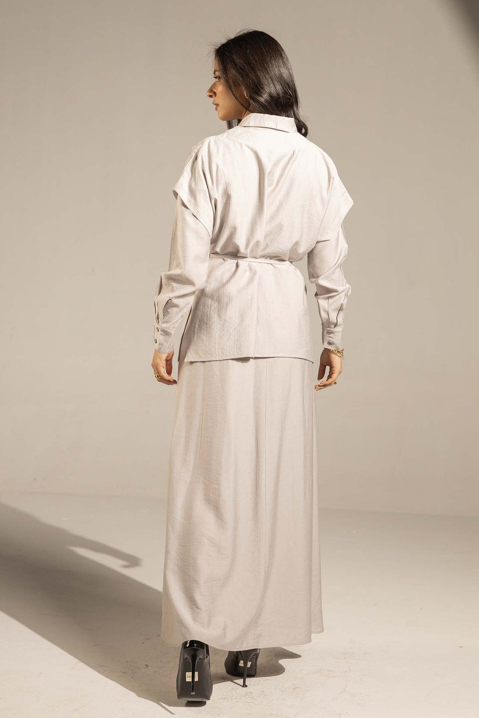 Grey Layered Dress with Wrap Cardigan