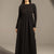 Black Button-Front Long Sleeve Maxi Dress