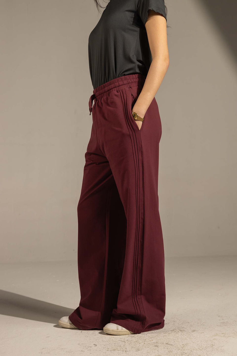 Burgundy Relaxed Fit Wide-Leg Pants