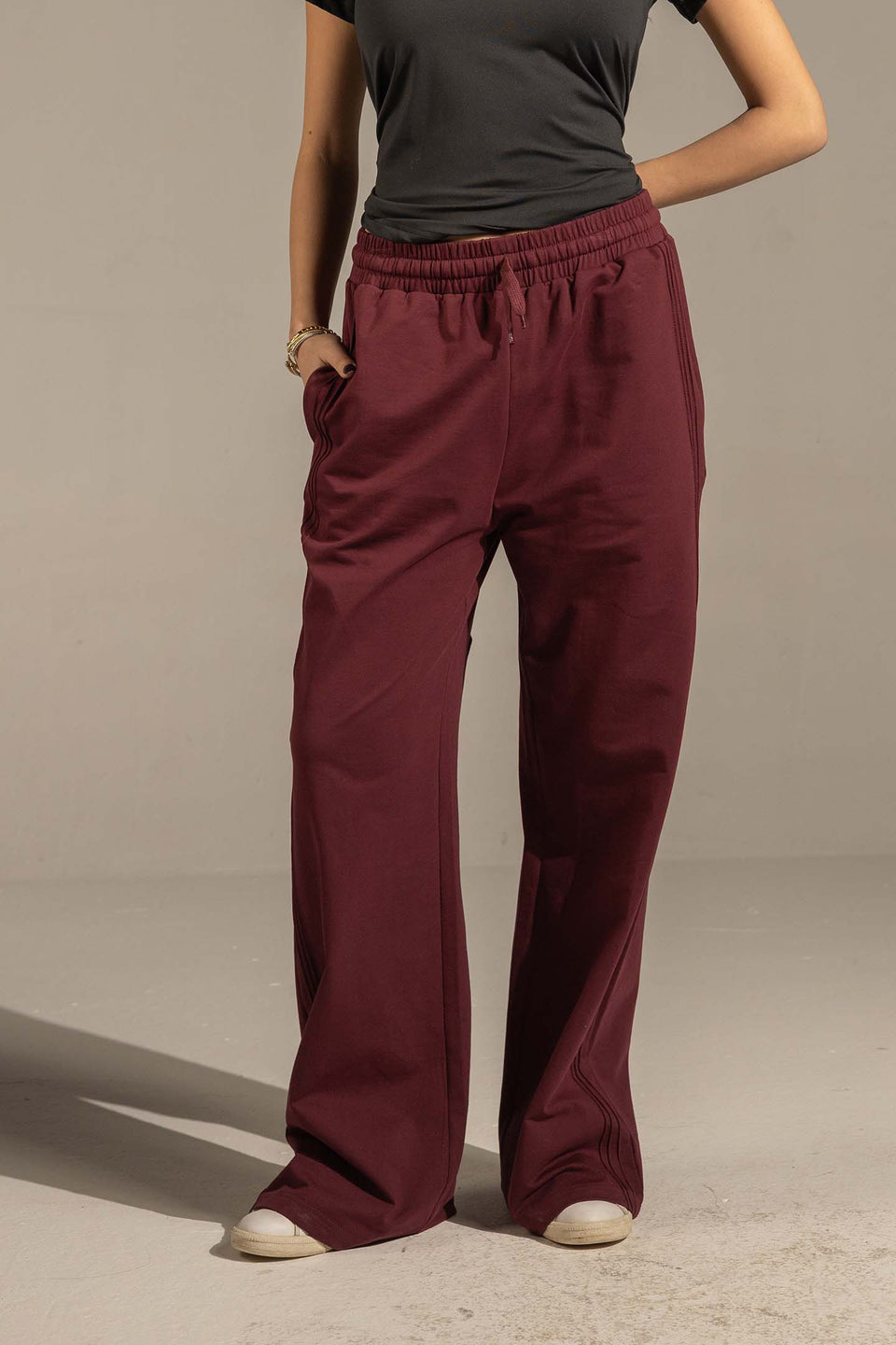 Burgundy Relaxed Fit Wide-Leg Pants
