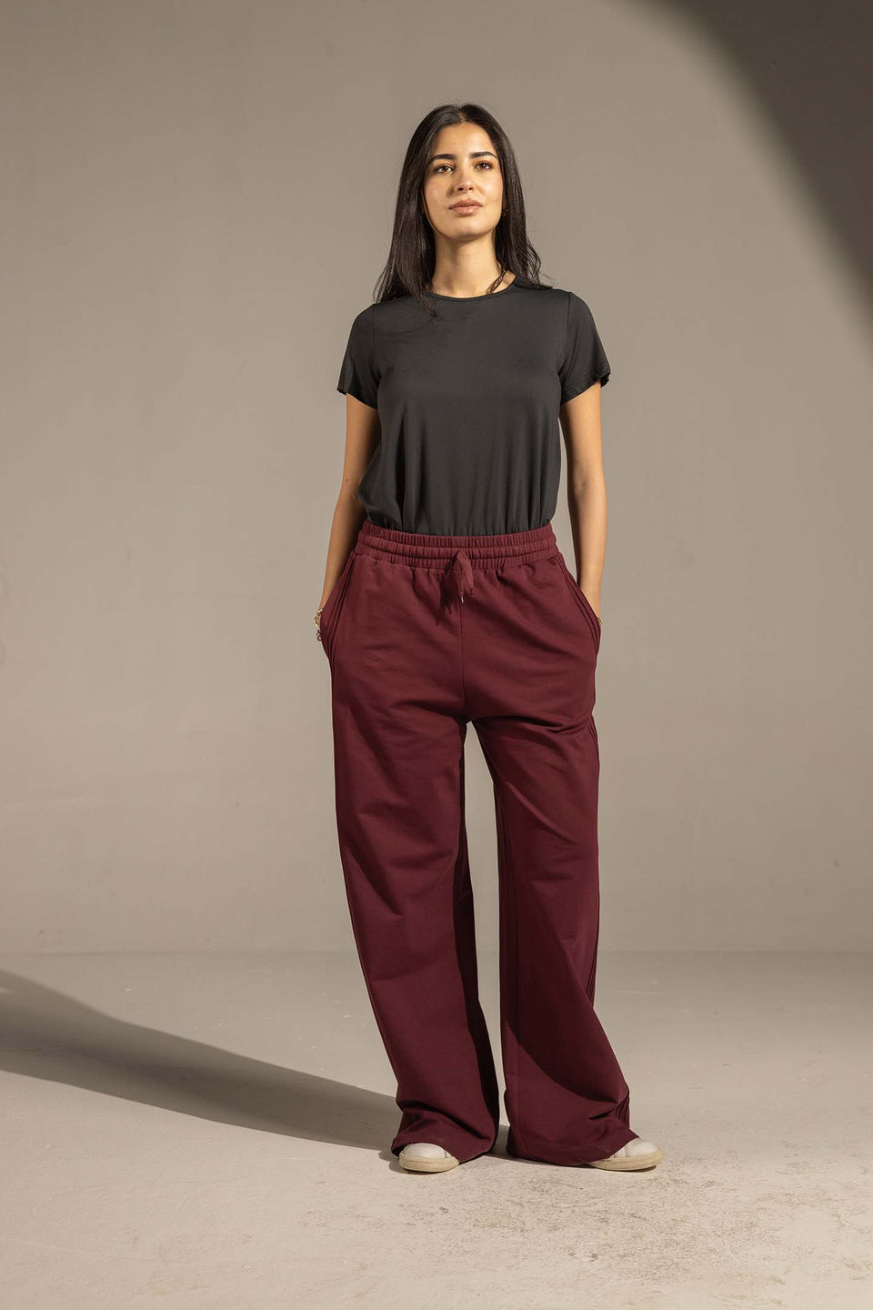 Burgundy Relaxed Fit Wide-Leg Pants