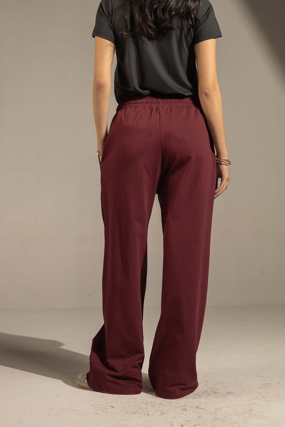 Burgundy Relaxed Fit Wide-Leg Pants
