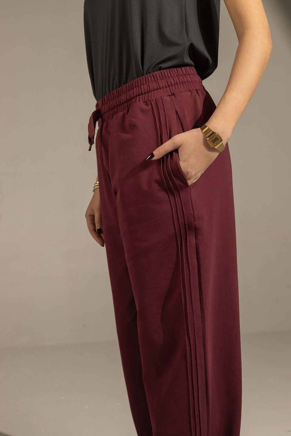 Burgundy Relaxed Fit Wide-Leg Pants