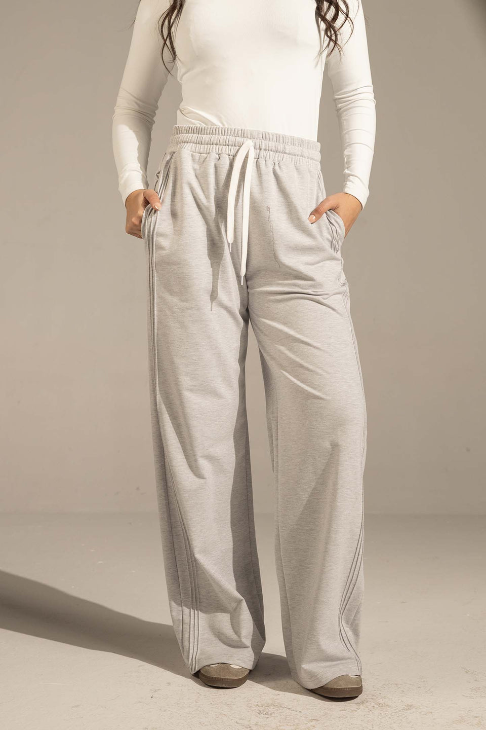 Light Grey Relaxed Fit Wide-Leg Pants