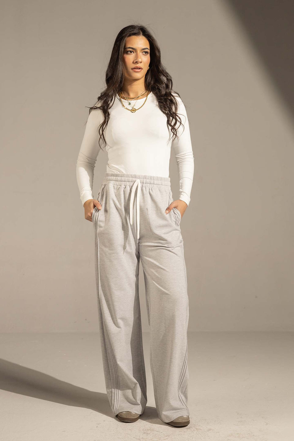 Light Grey Relaxed Fit Wide-Leg Pants