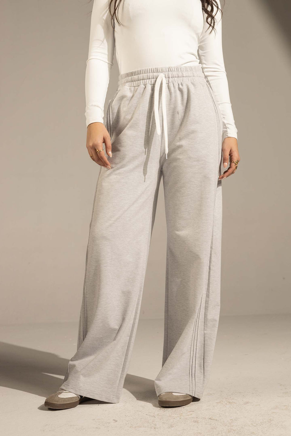 Light Grey Relaxed Fit Wide-Leg Pants