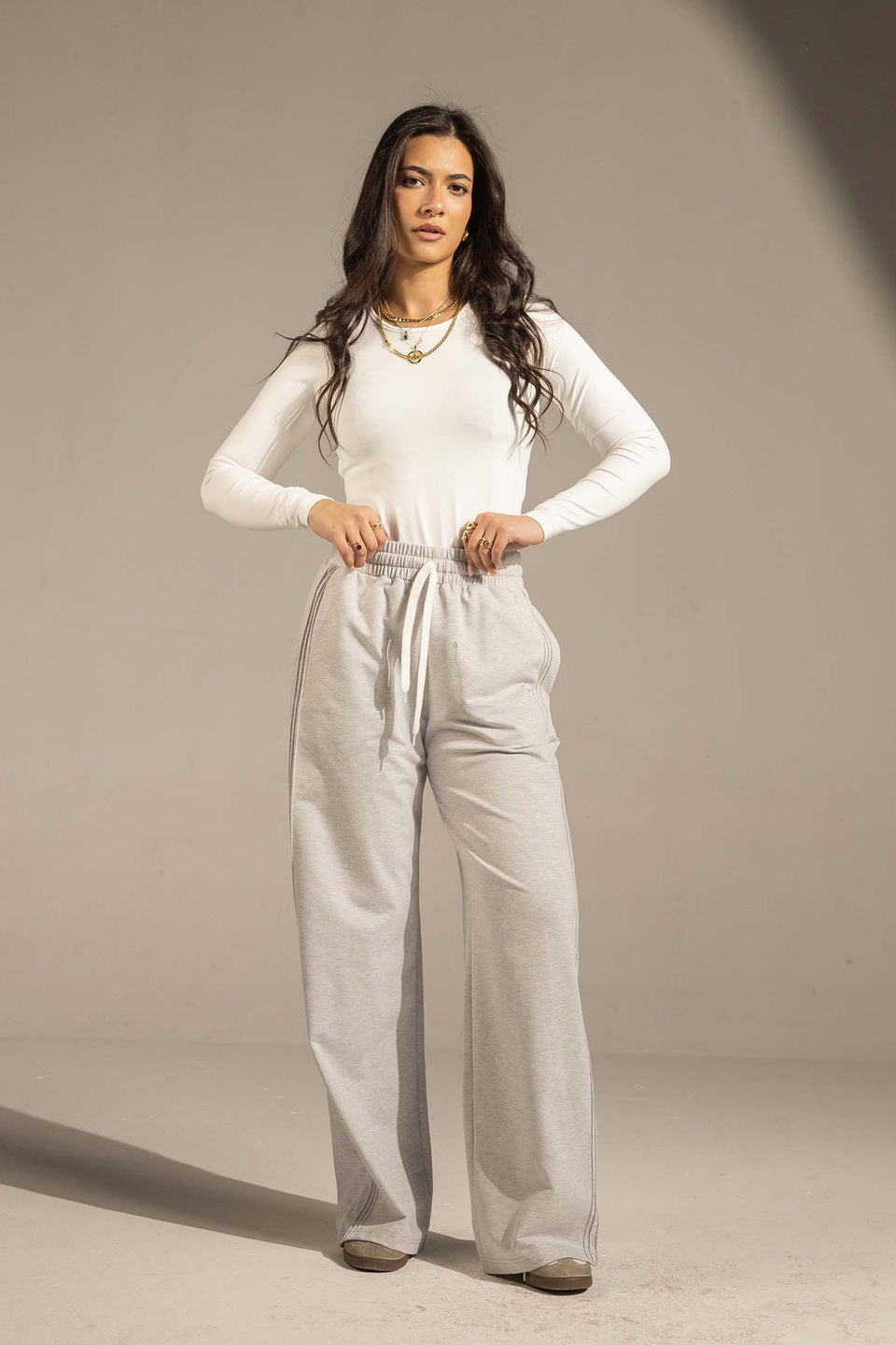 Light Grey Relaxed Fit Wide-Leg Pants