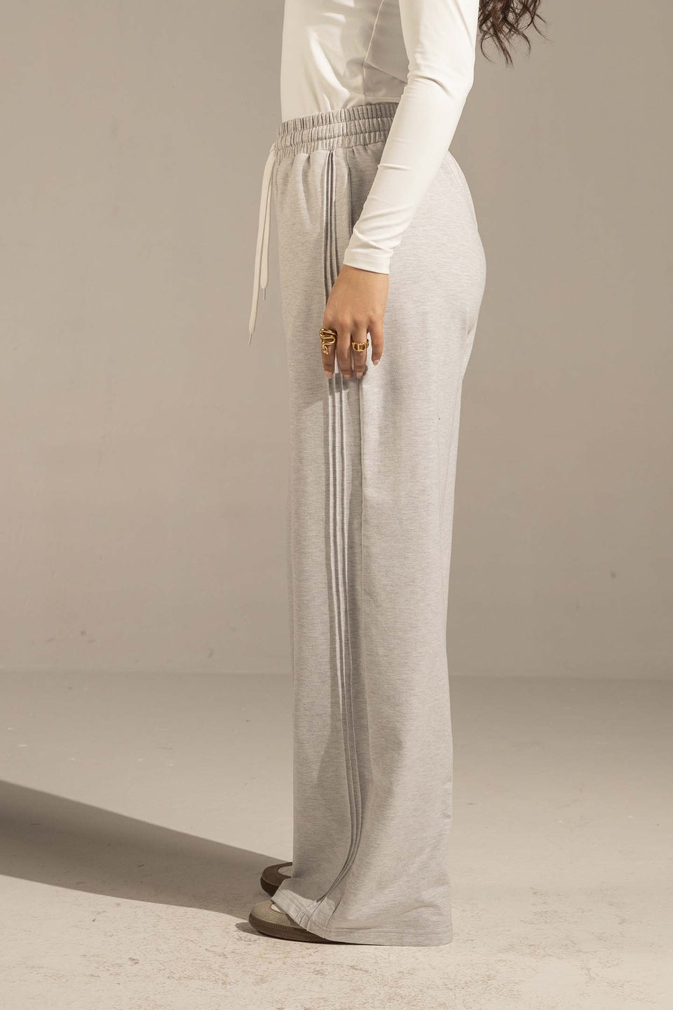 Light Grey Relaxed Fit Wide-Leg Pants