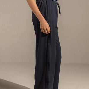 Navy Relaxed Fit Wide-Leg Pants