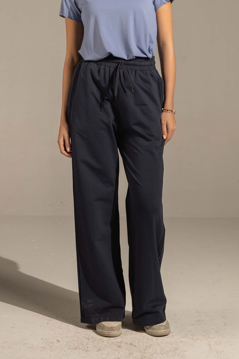 Navy Relaxed Fit Wide-Leg Pants