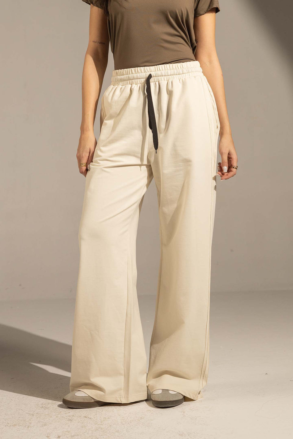 Off White Relaxed Fit Wide-Leg Pants