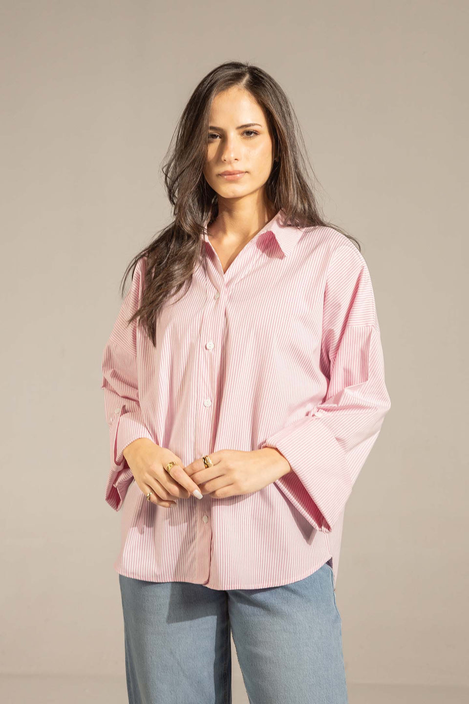 Rose Striped Oversized Wide-Sleeve Shirt