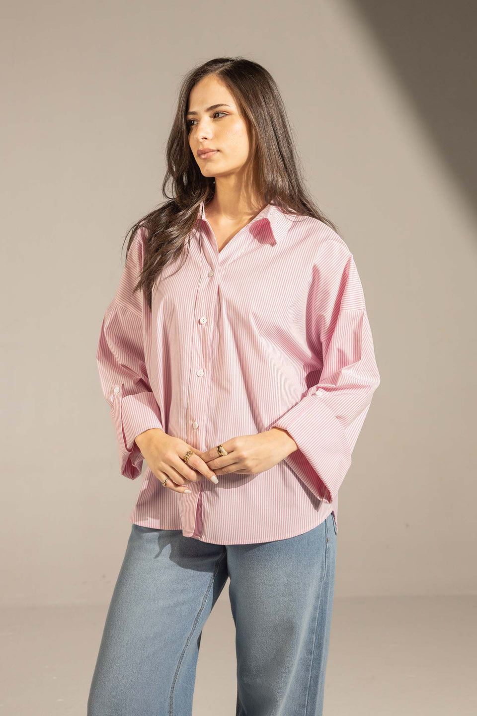 Rose Striped Oversized Wide-Sleeve Shirt