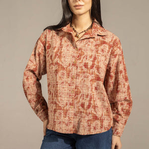Brown Printed Relaxed Fit Button-Up Shirt