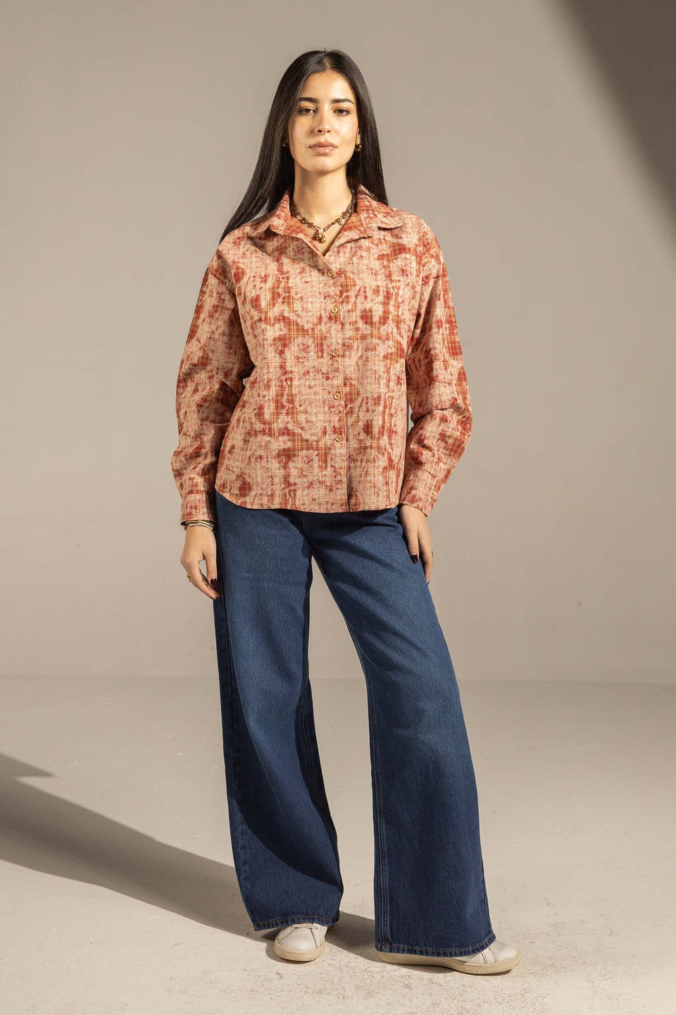 Brown Printed Relaxed Fit Button-Up Shirt