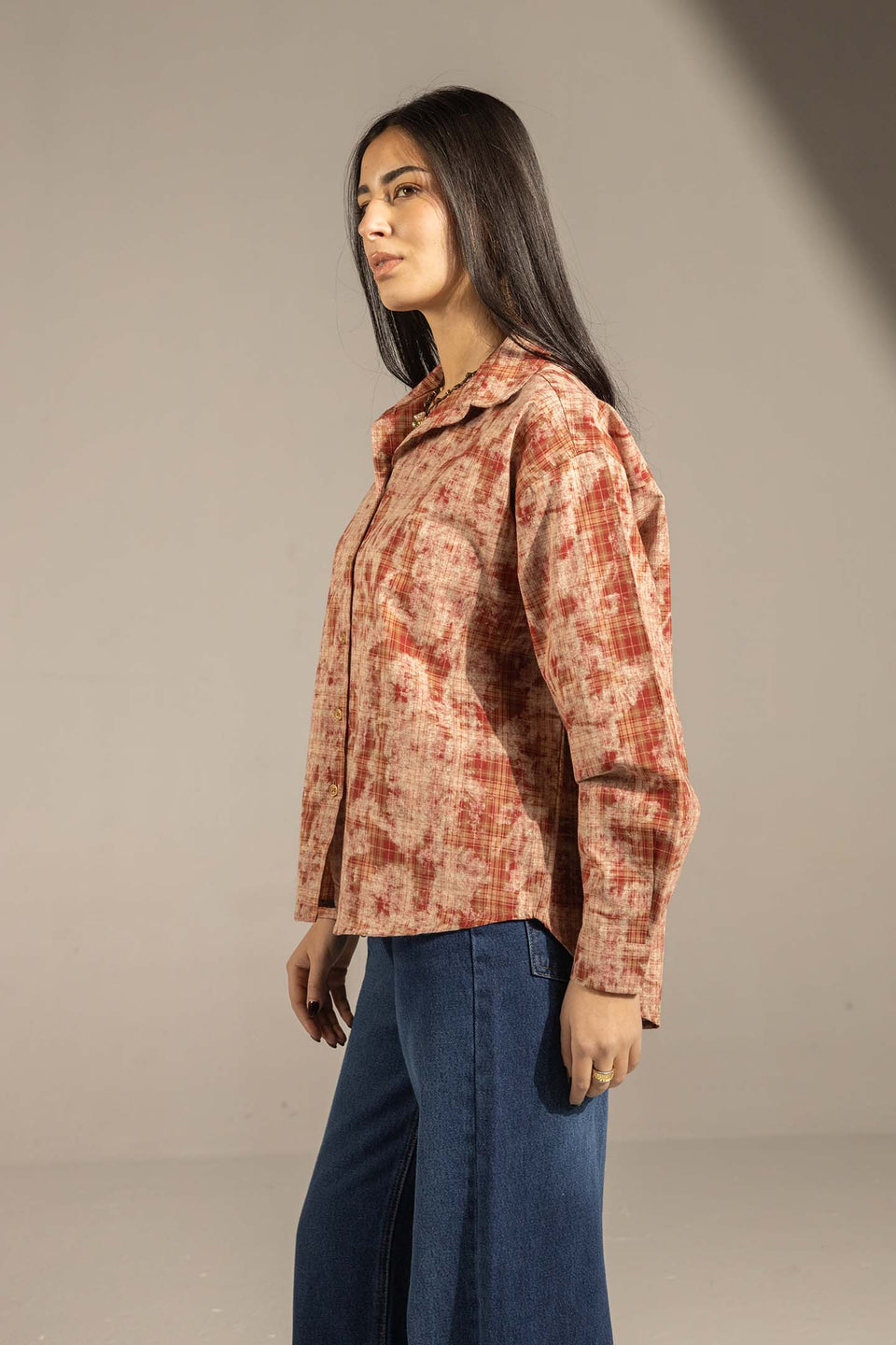 Brown Printed Relaxed Fit Button-Up Shirt