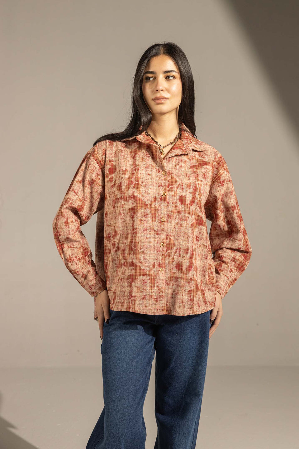 Brown Printed Relaxed Fit Button-Up Shirt