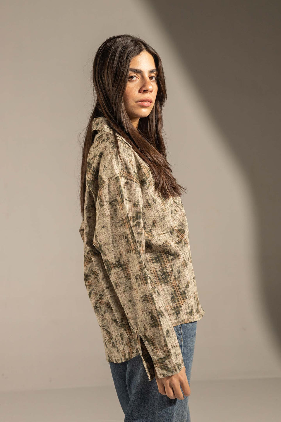 Olive Printed Relaxed Fit Button-Up Shirt