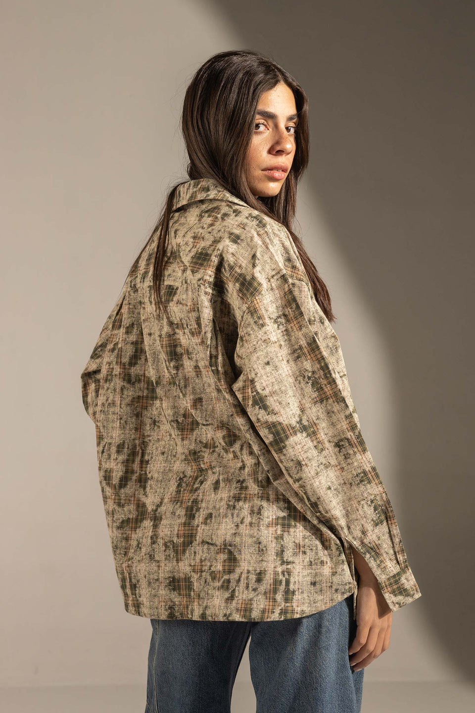 Olive Printed Relaxed Fit Button-Up Shirt