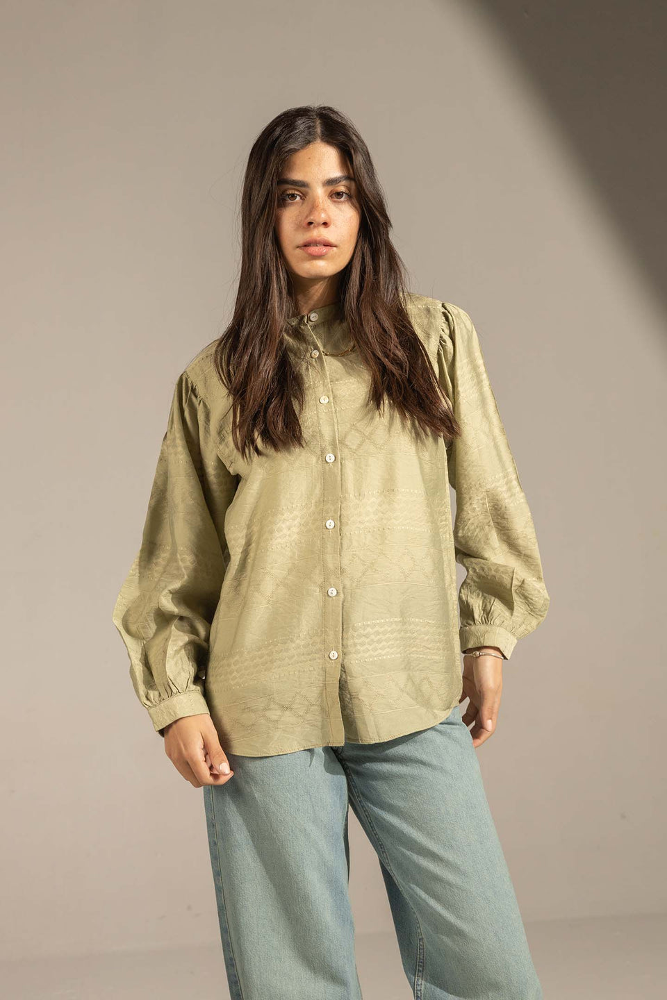 Bestag Textured Puff Sleeve Button-Up Shirt