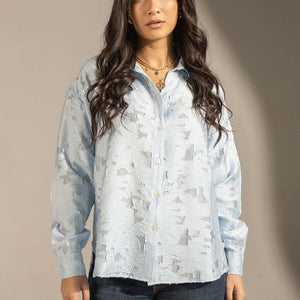 Blue Textured Relaxed Fit Button-Up Shirt