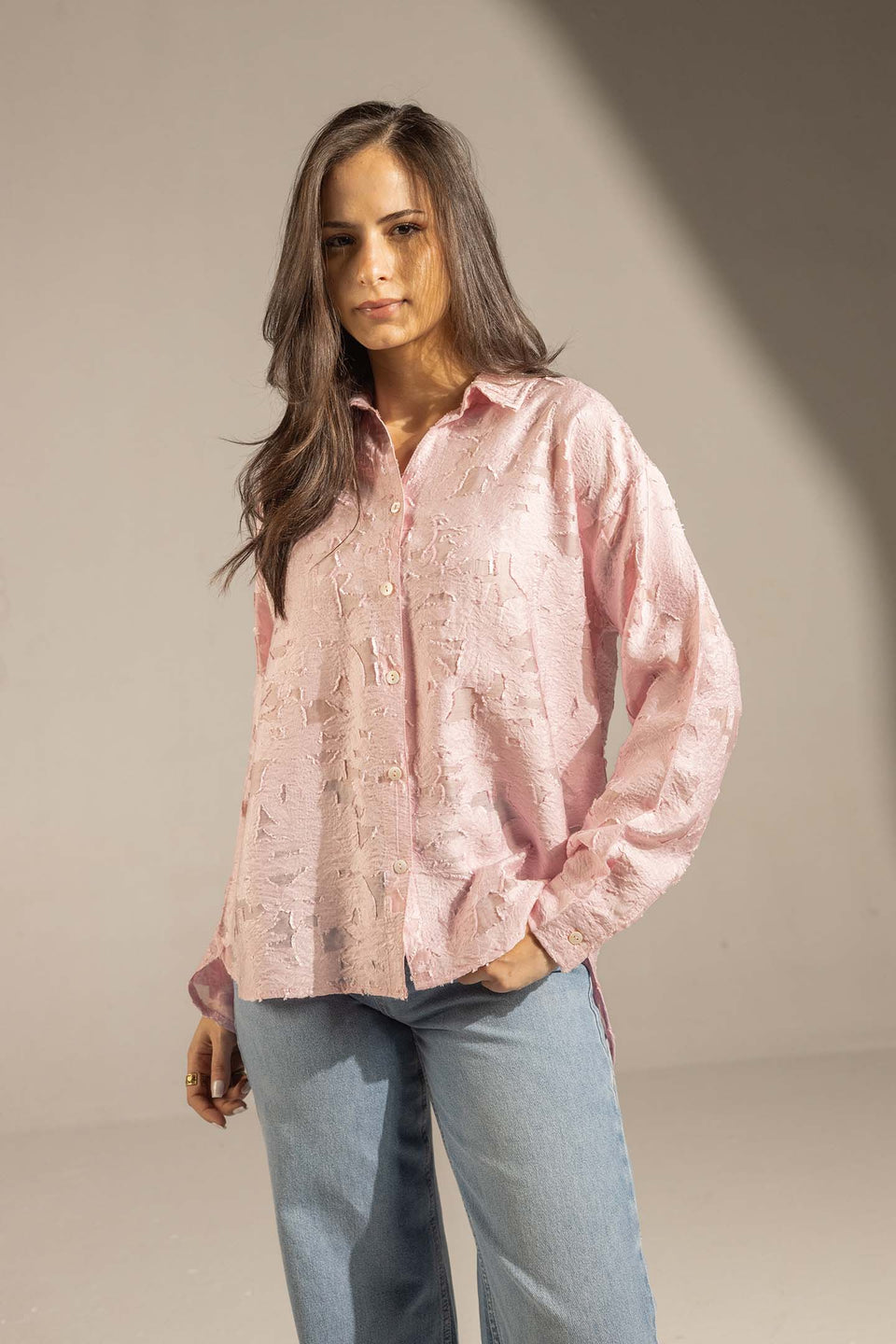 Rose Textured Relaxed Fit Button-Up Shirt