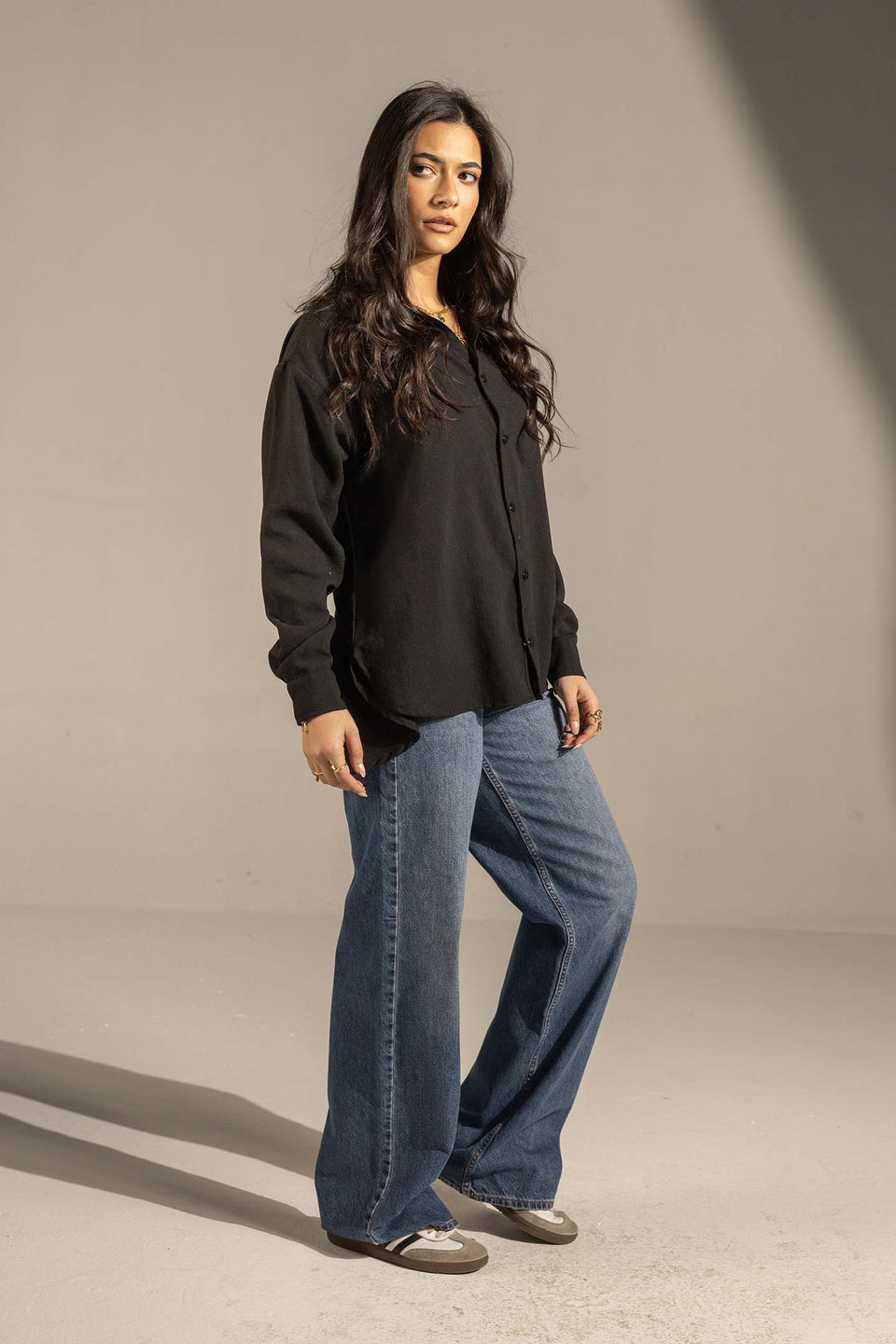 Black Relaxed Fit Button-Up Shirt