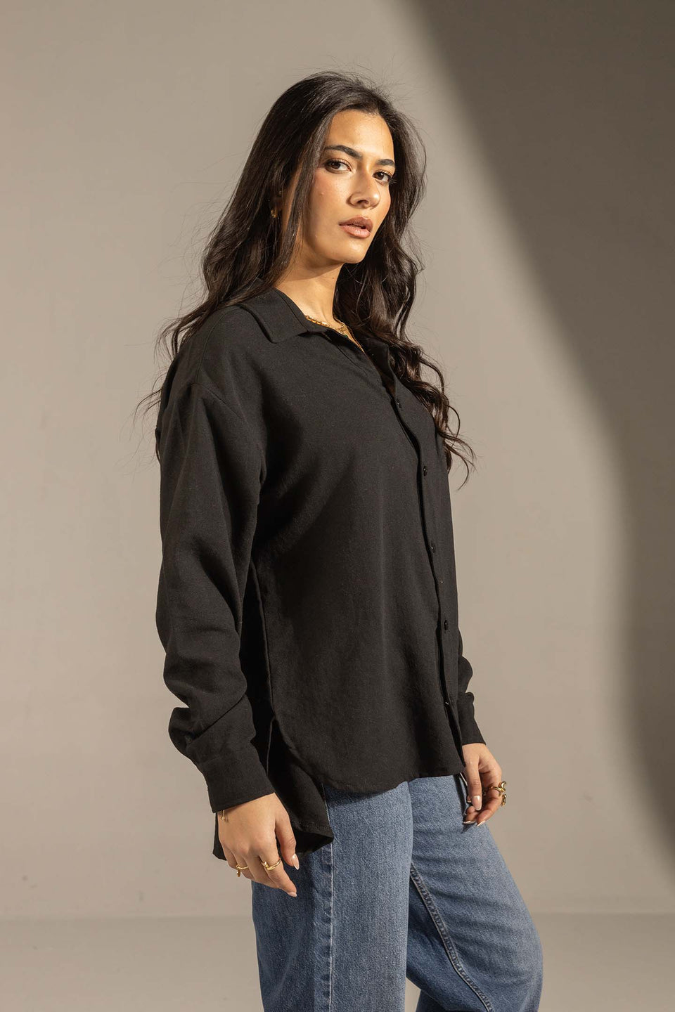 Black Relaxed Fit Button-Up Shirt