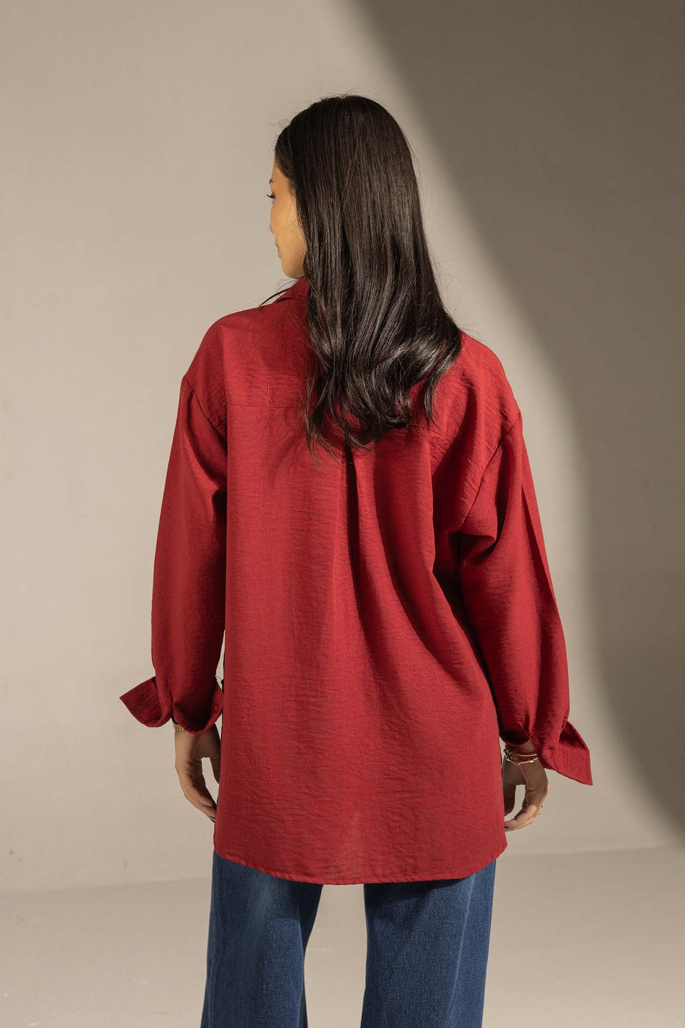 Burgundy Relaxed Fit Button-Up Shirt