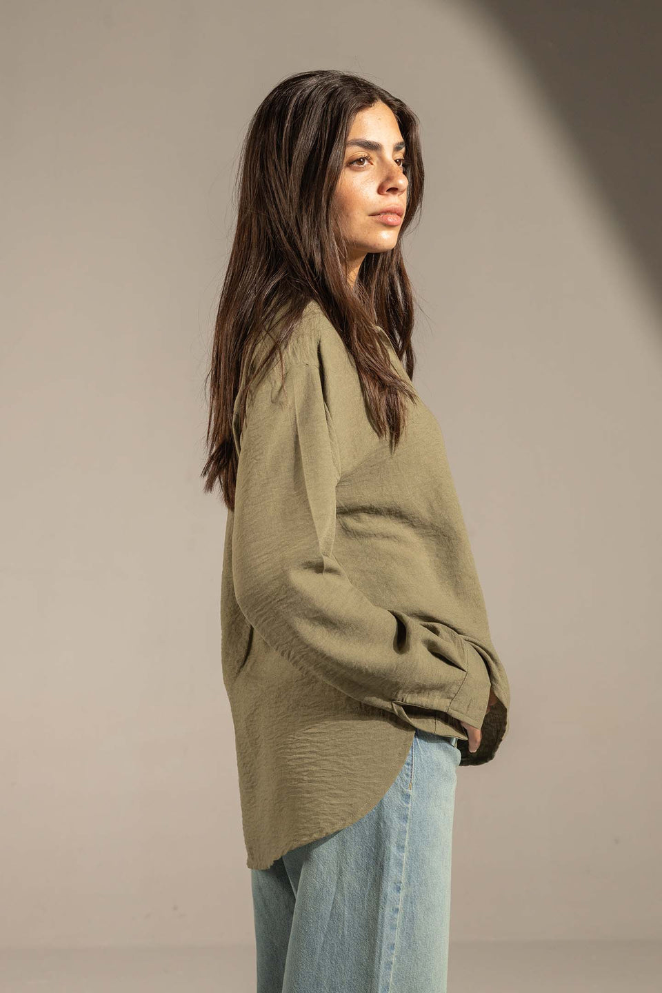 Olive Relaxed Fit Button-Up Shirt