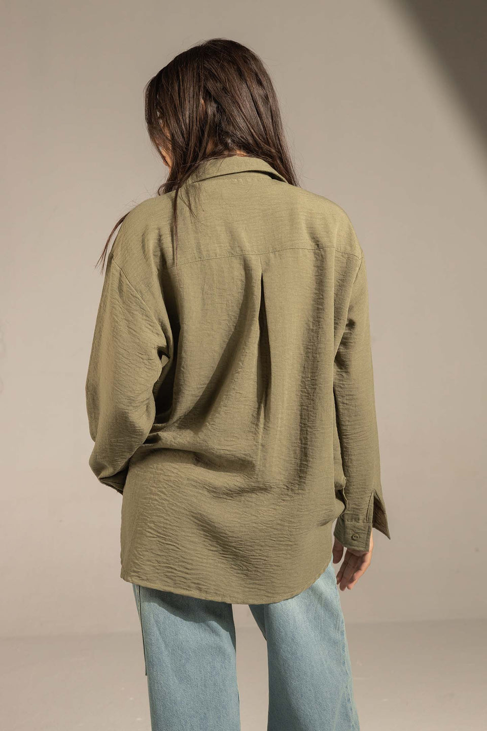 Olive Relaxed Fit Button-Up Shirt