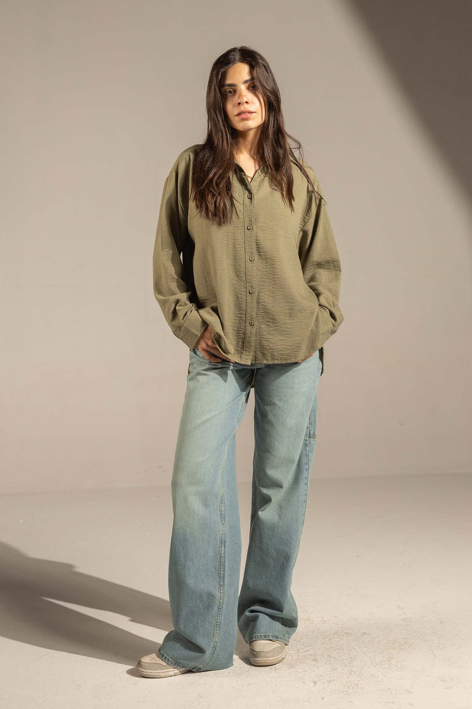 Olive Relaxed Fit Button-Up Shirt