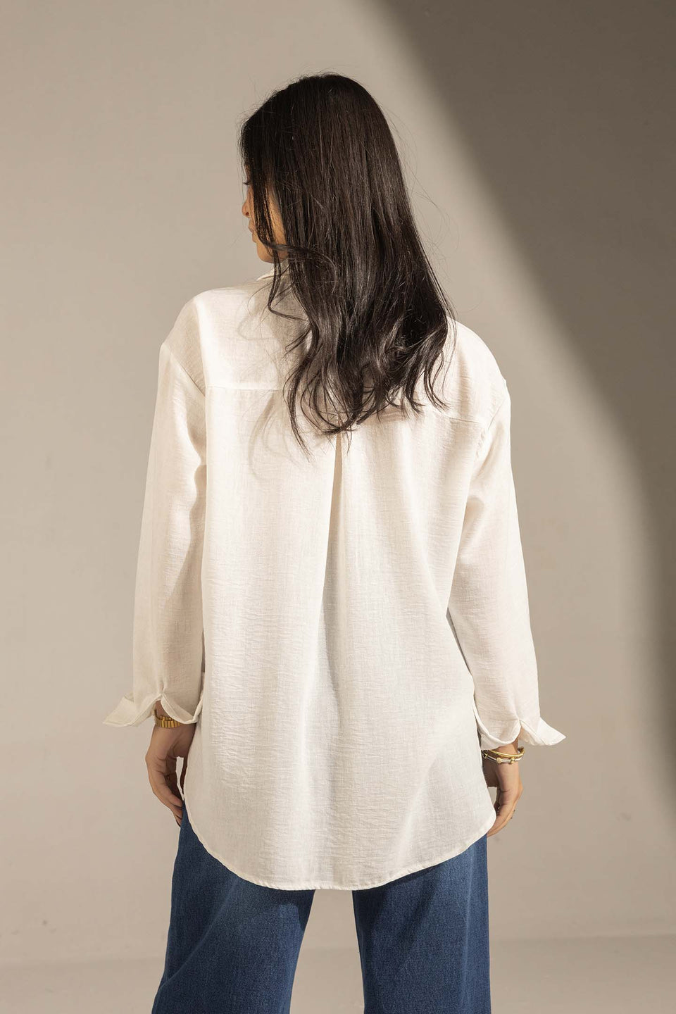 White Relaxed Fit Button-Up Shirt