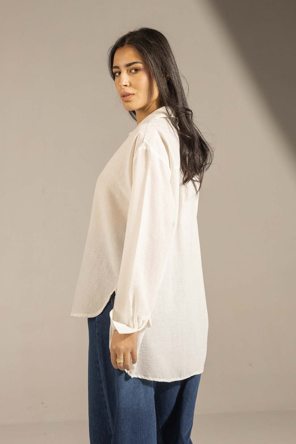 White Relaxed Fit Button-Up Shirt