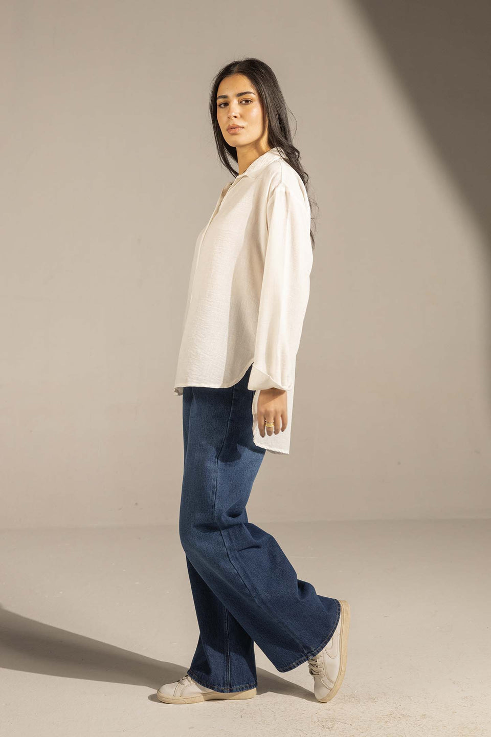 White Relaxed Fit Button-Up Shirt