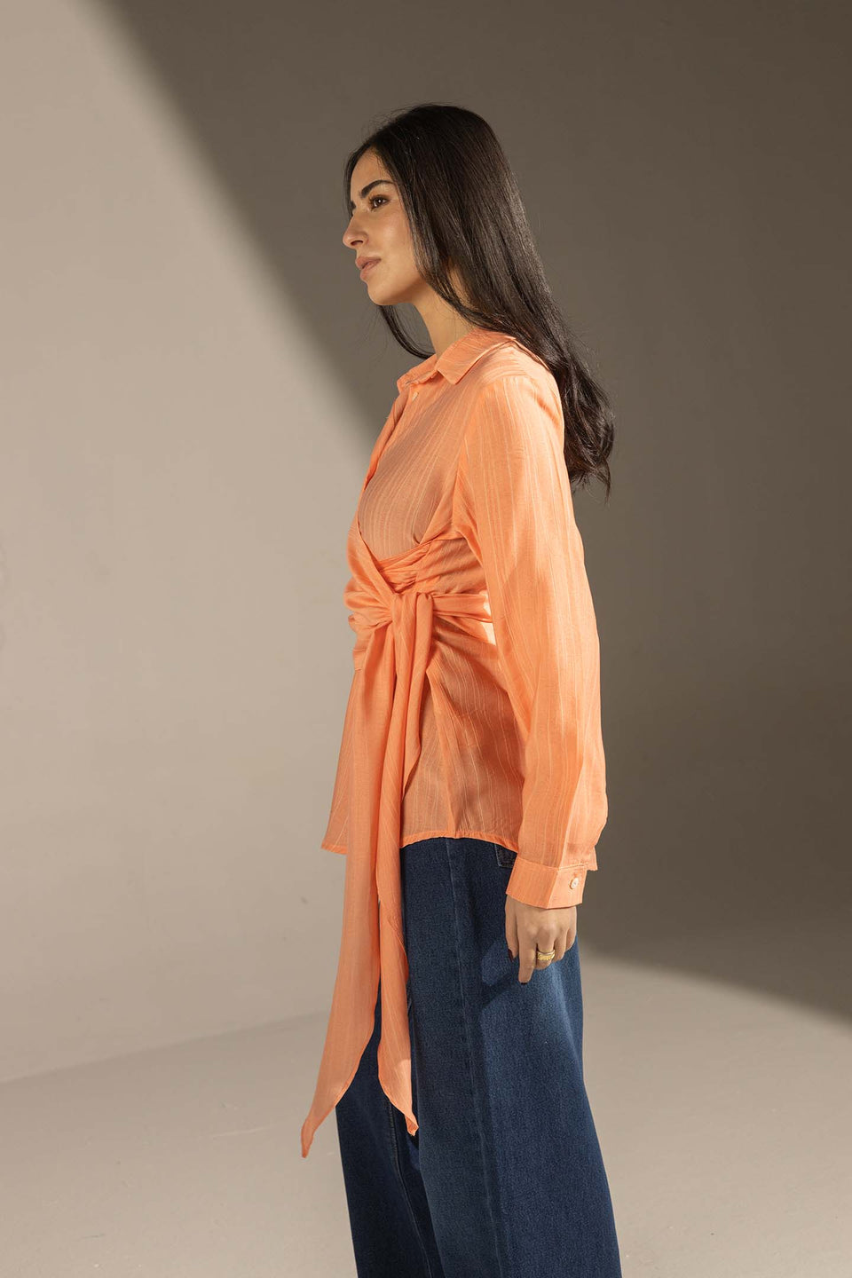 Orange Side Tie Wrap Button-Up Shirt