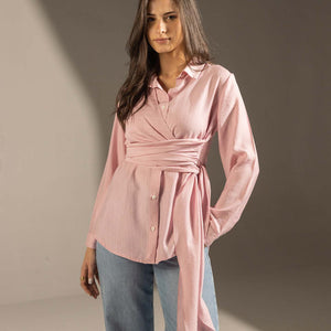 Rose Side Tie Wrap Button-Up Shirt