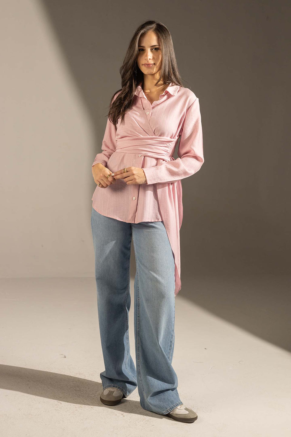 Rose Side Tie Wrap Button-Up Shirt