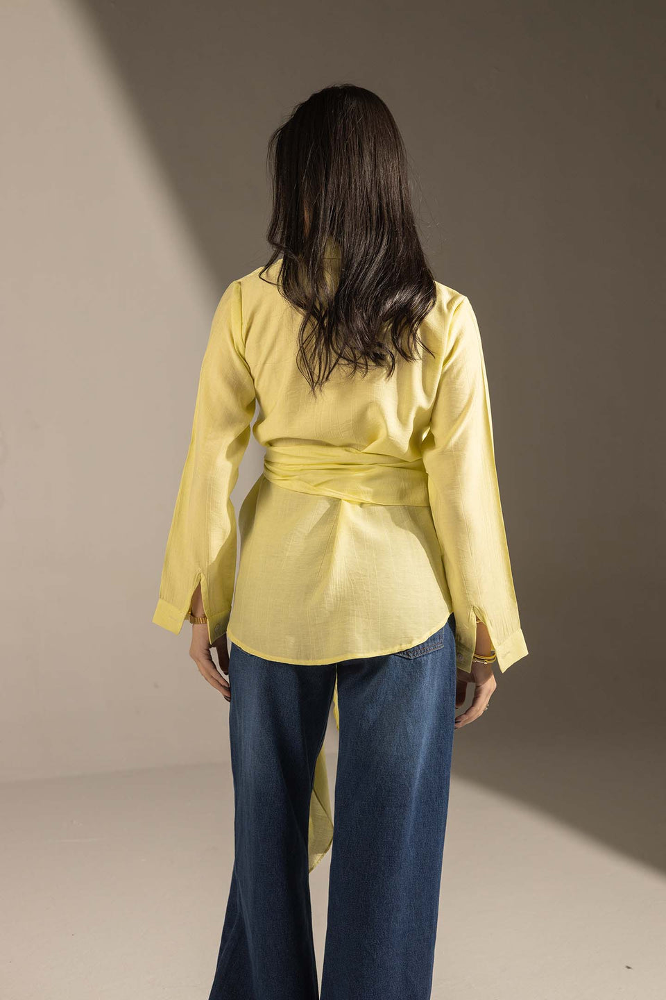 Yellow Side Tie Wrap Button-Up Shirt
