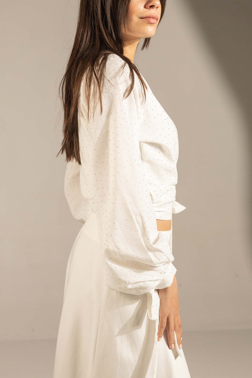 White Sparkly Wrap Waist Blouse