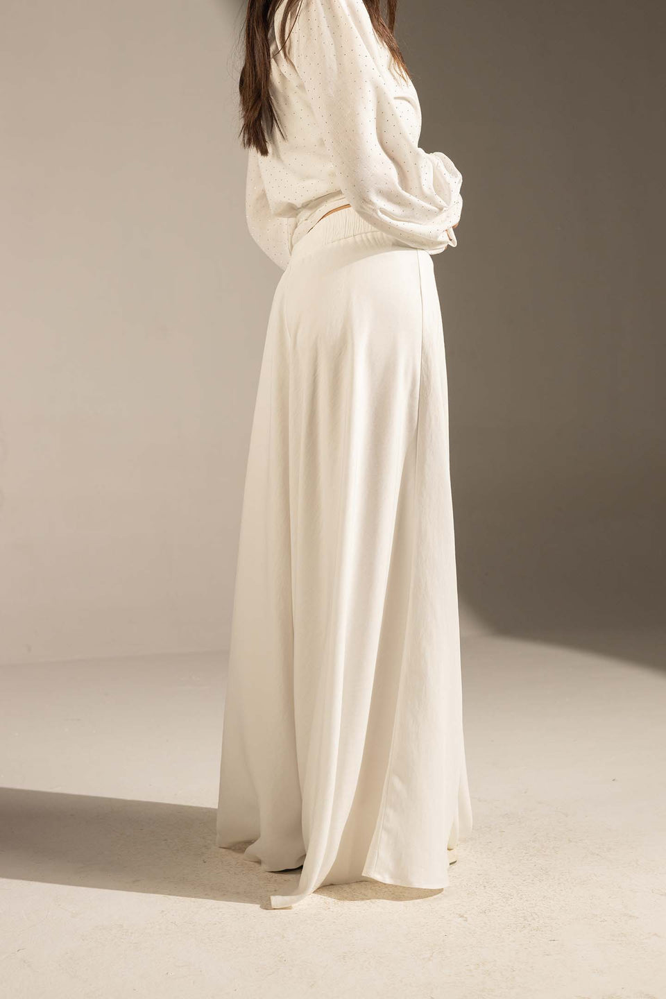 White Tailored High-Waist Satin Maxi Skirt