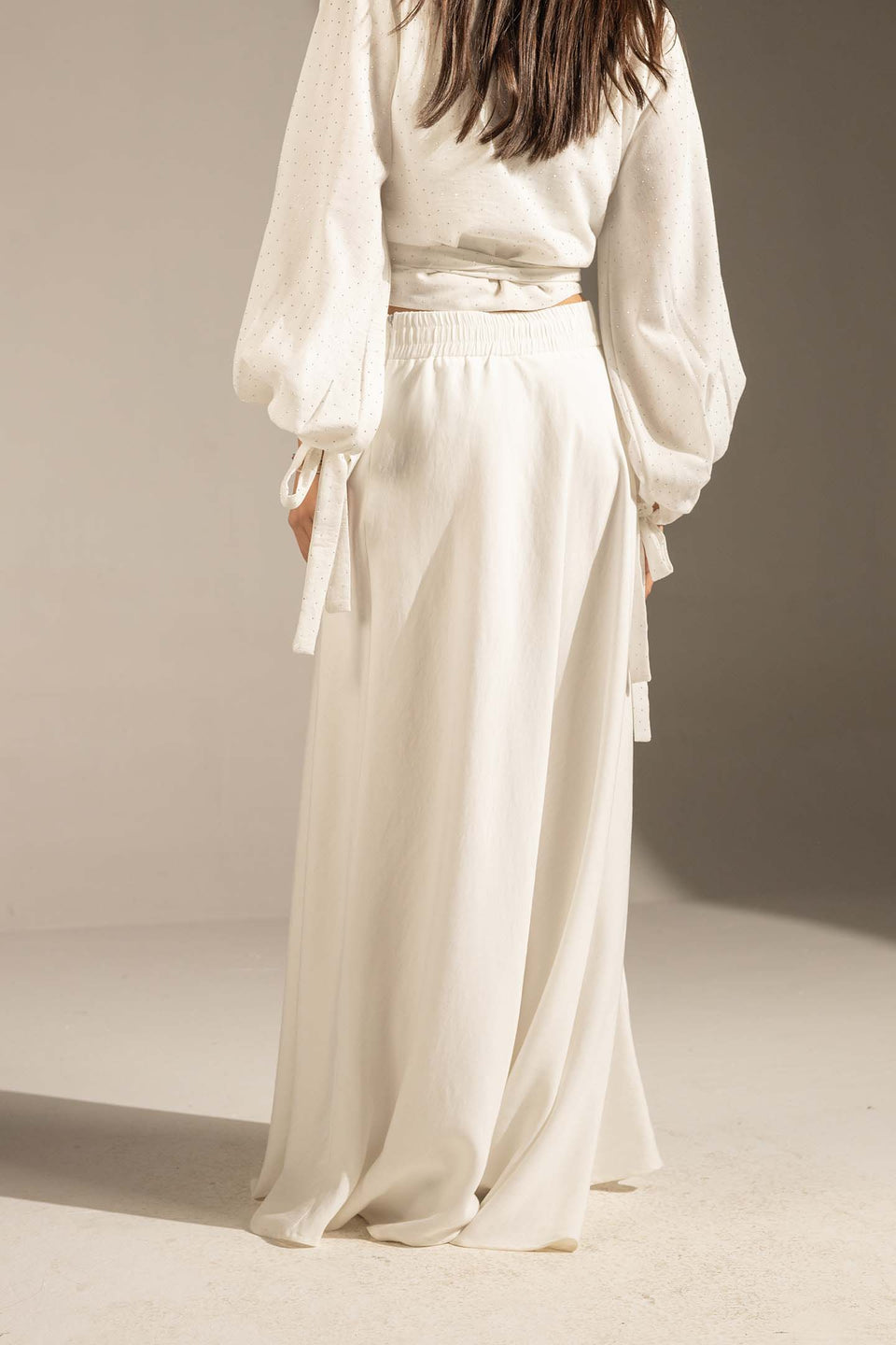 White Tailored High-Waist Satin Maxi Skirt