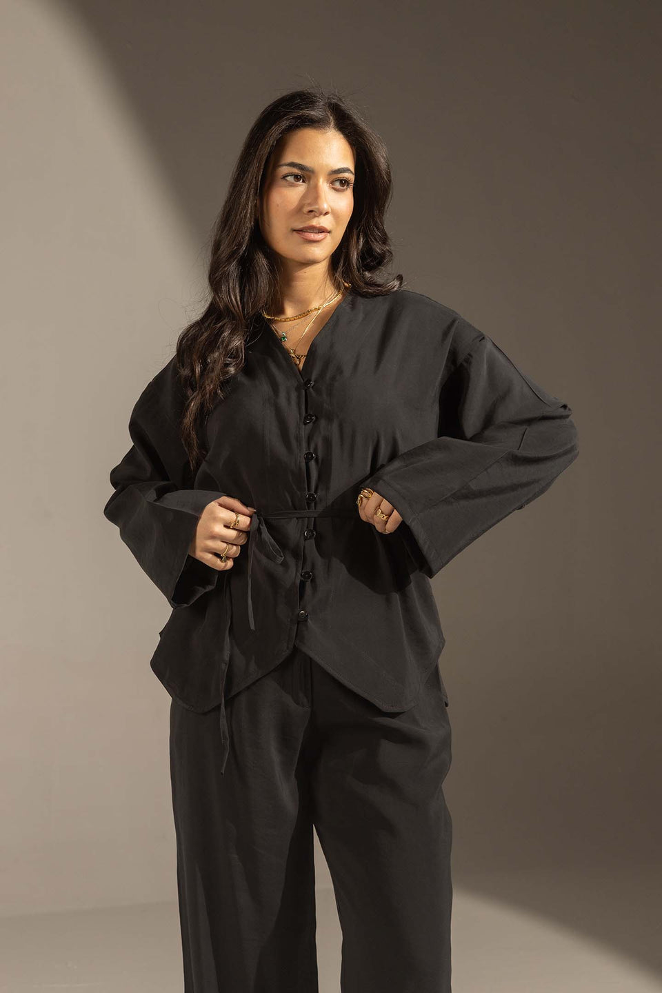 Black Relaxed Fit Tied Set