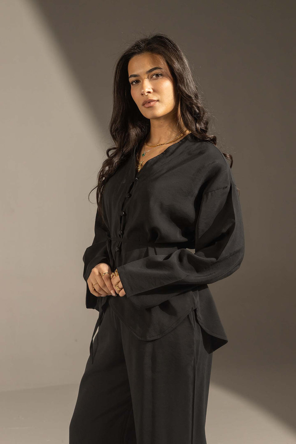 Black Relaxed Fit Tied Set